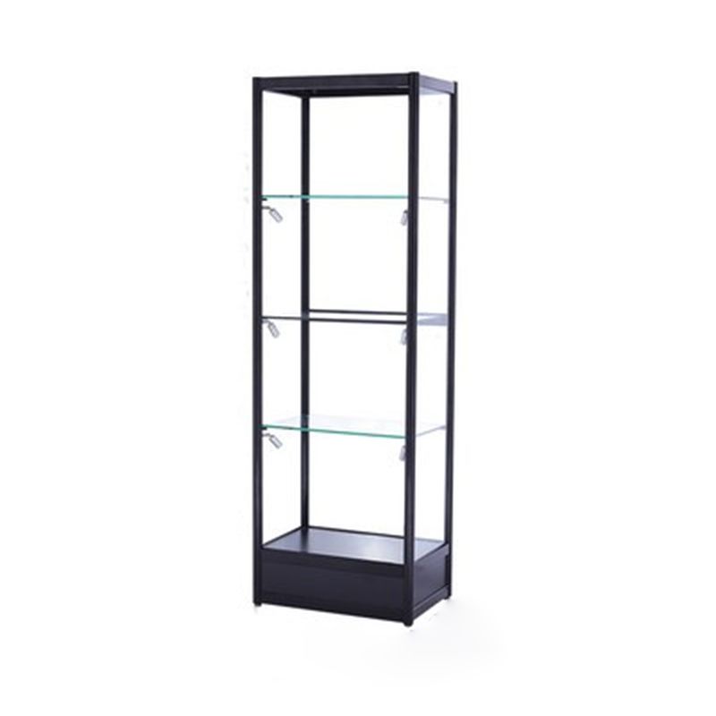 Metal Curio Cabinet Modern Black Display Stand with Three Glass Shelves