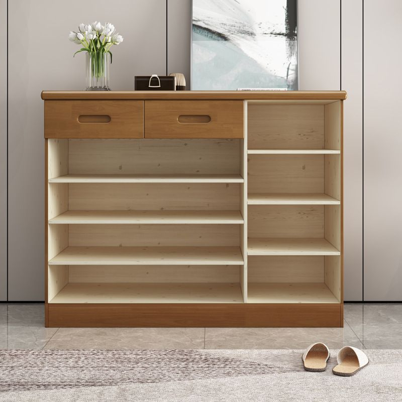 Mid-Century Modern Cabinet Rubberwood 2-Drawer with Shelves Grooves Accent Cabinet