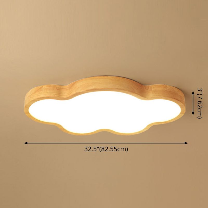 Modern Style Cloud Flush Mount Light Fixture Wooden LED Bedroom Flush Ceiling Light Fixture in Wood