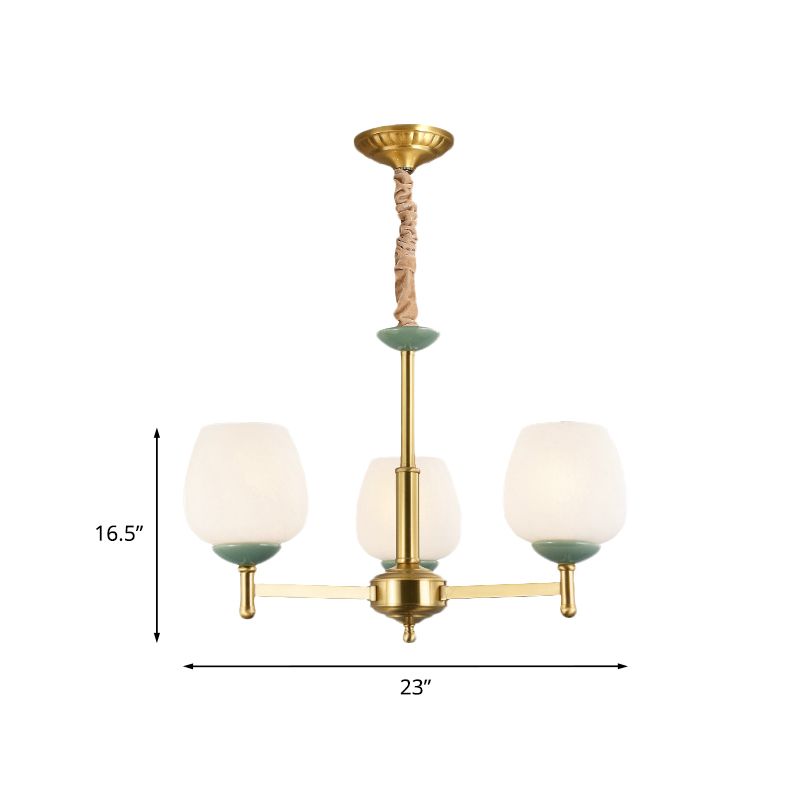 Finitura dorata 3 teste Sospensione Lumo tradizionale in vetro bianco Tulipò lampadario a pendenza del lampadario