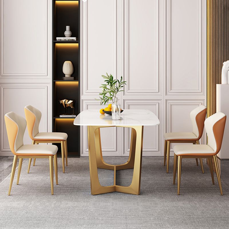 Glam Dining Set 1/4/6 Pcs Gold Stainless Steel Frame Dining Table and Chairs