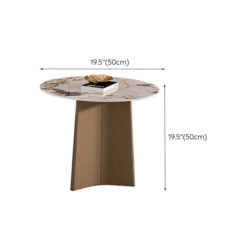 Round  Stone Side Table with 1 Leg Metal Base Side End Snack Table