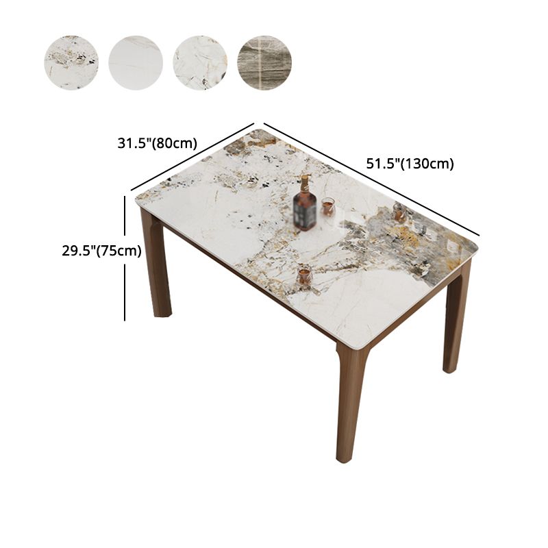 Mid-Century Modern Dining Table Stone Dining Table with Solid Wood Base