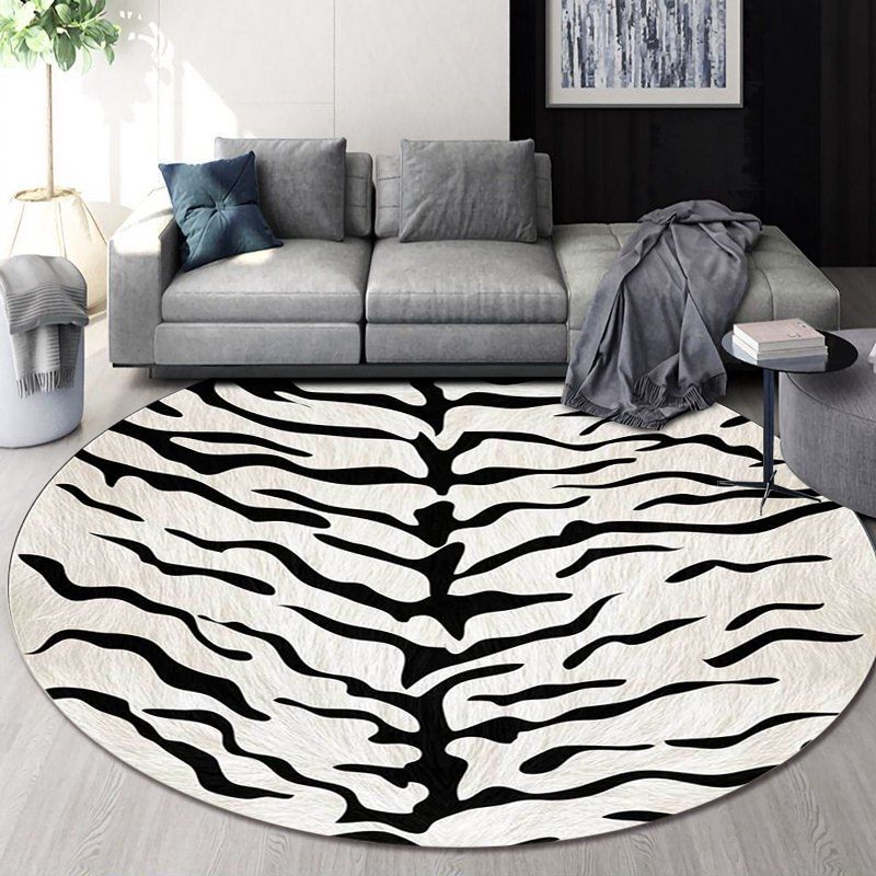 Black and White Contemporary Rug Polyester Tiger Skin Print Rug Washable Non-Slip Backing Carpet for Living Room