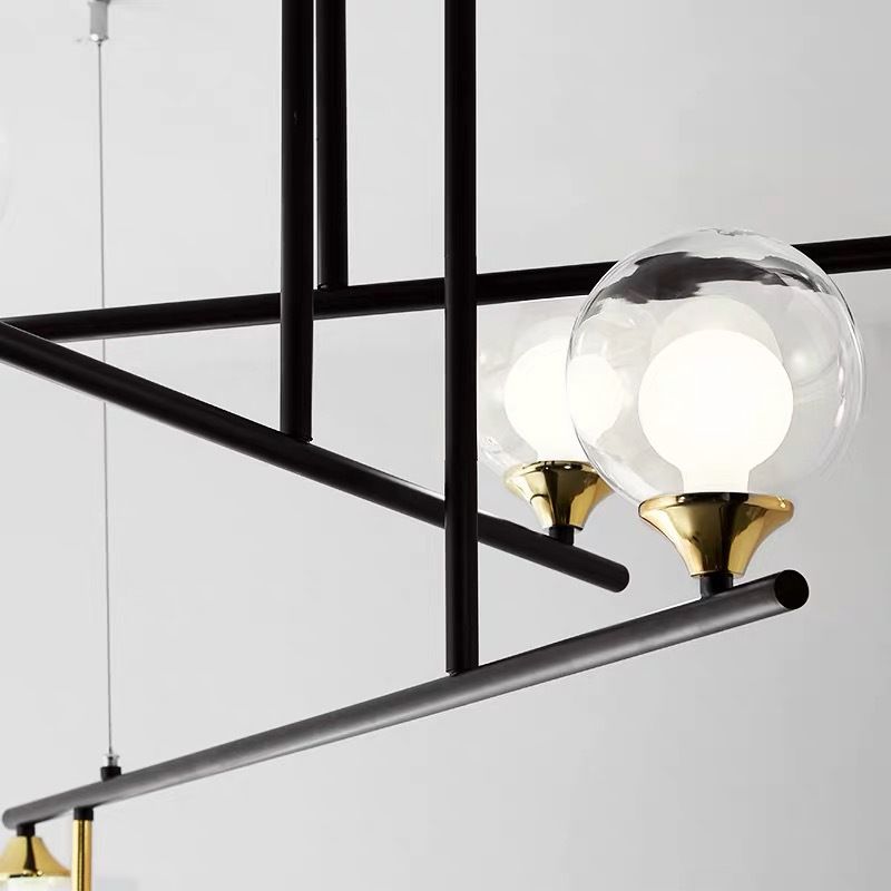 2-Tier Line Chandelier Simple Stylish Metallic Hanging Light in Black for Meeting Room Office
