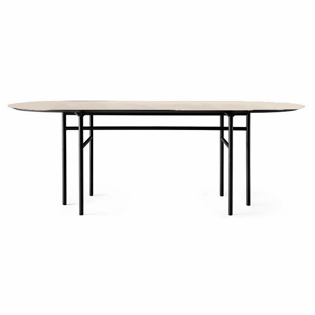 Metal Modern Oval Dining Table Wood Top Table for Dining Room and Kitchen