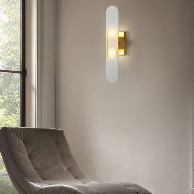 Modern Simple Wall Sconce 2 Head Marble Wall Mounted Light Fixture for Living Room