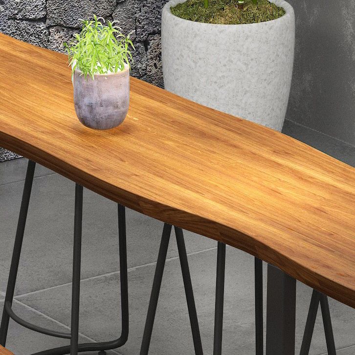 Industrial Sled Patio Bar Table Solid Wood and Metal Pub Bar Table in Natural