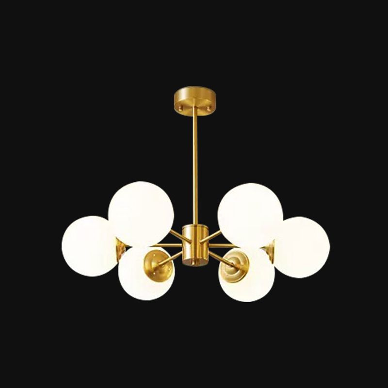 Post-Modern Metal Hanging Chandelier Light Opal Glass Shade Ceiling Chandelier in Gold for Bedroom