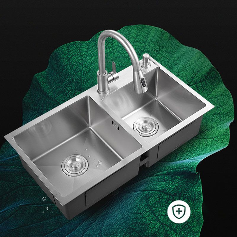 Modern Kitchen Sink Rectangular Stainless Sink with Kitchen Pull-out Faucet