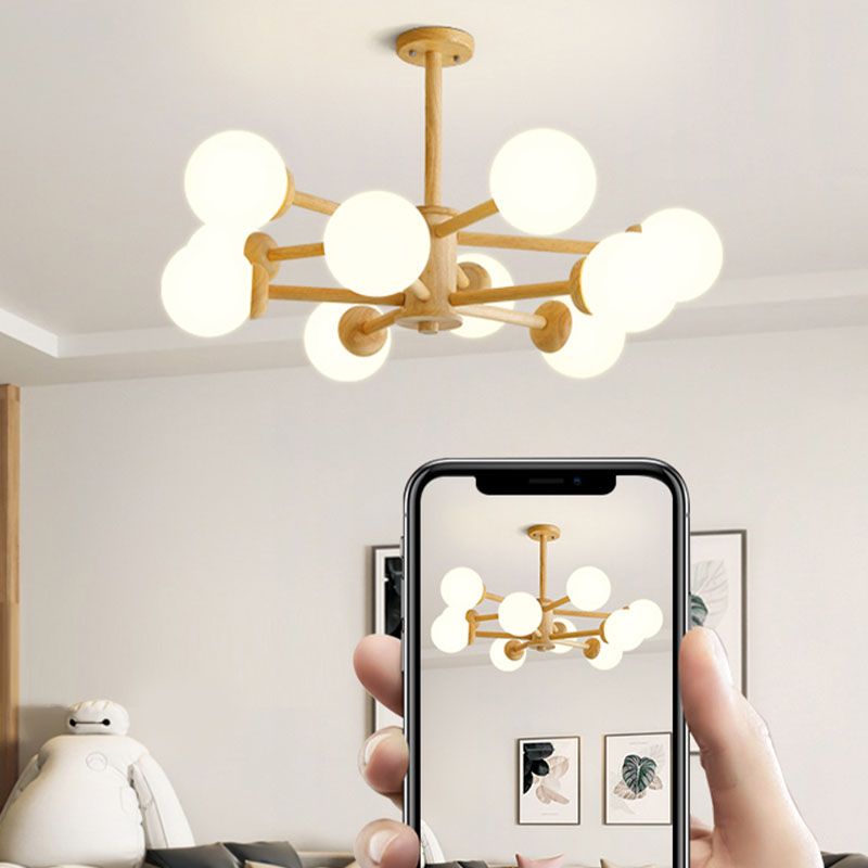 Kreative hölzerne Deckenleuchte mit Glasschatten für den Salon