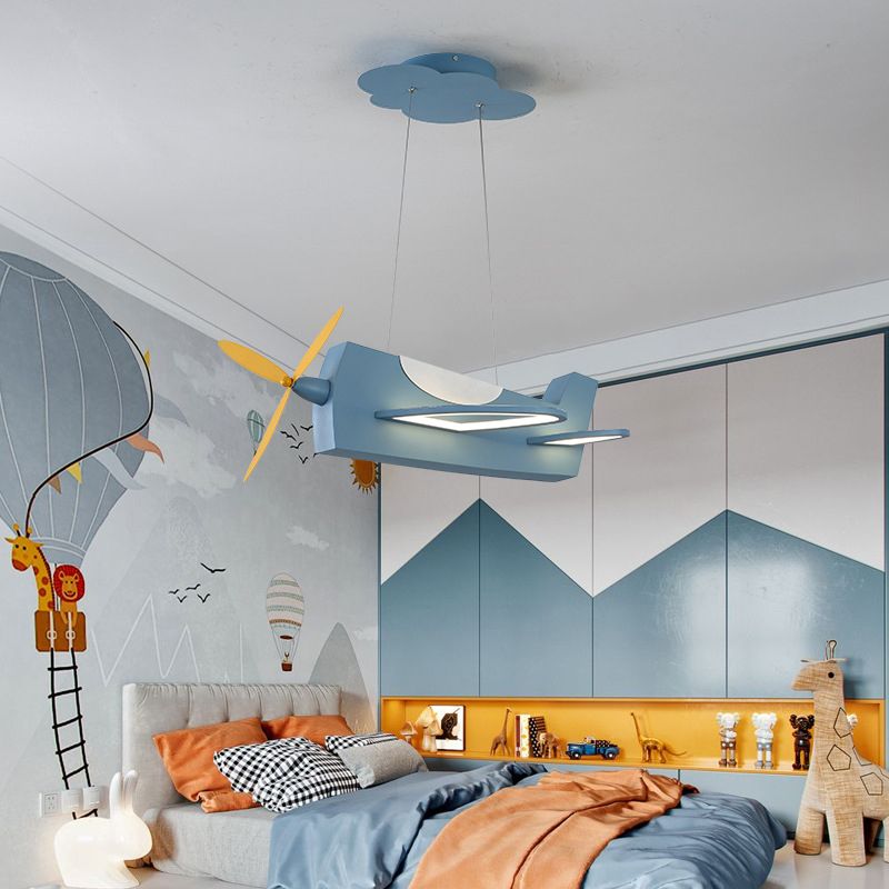 Propeller Plane Classroom Pendant Lighting Metal Creative Kids LED Chandelier Light