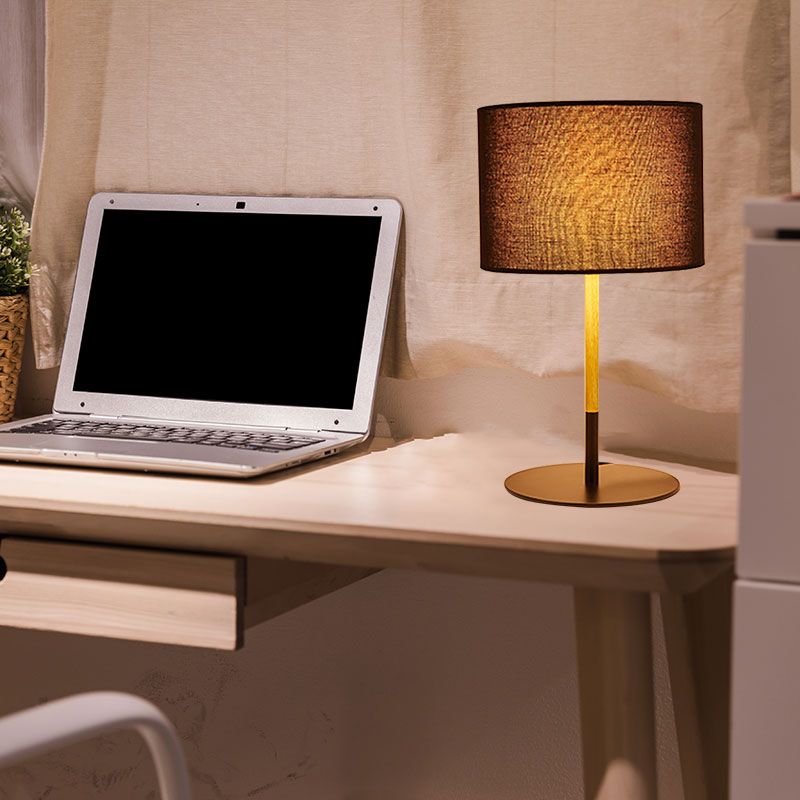 Contemporary Drum Task Light Fabric LED Reading Book Light in White/Black for Bedroom