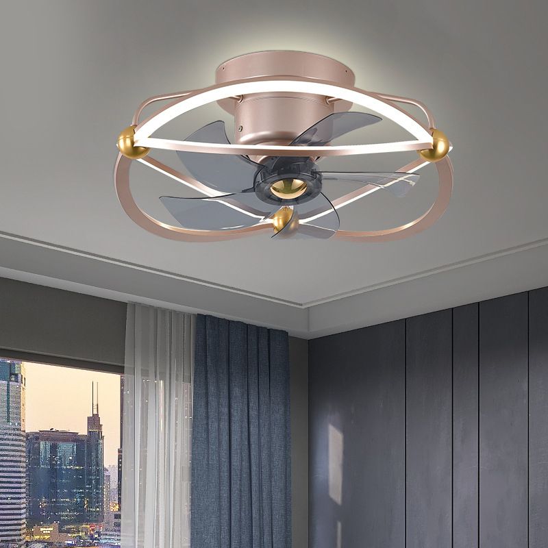 Metal Round Shape Ceiling Fans Light Modern 2-Lights Flush Mount Ceiling Fan Light