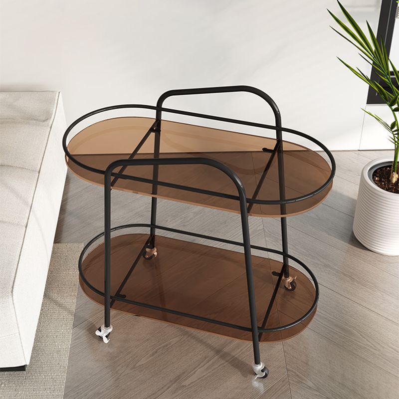 Modern Double Tier Corner Table Glass Side End Table with Storage