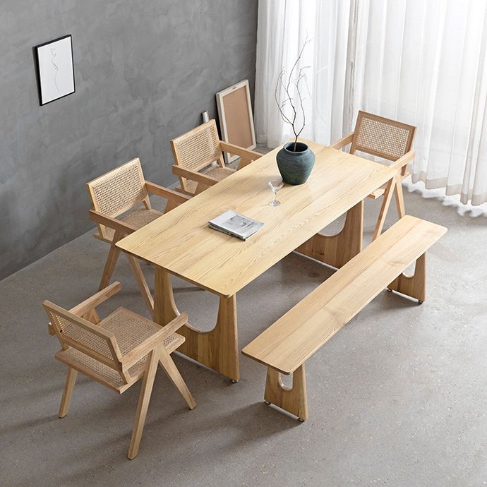 Rectangle Double Pedestal Dining Table Modern Pine Wood Table for Kitchen