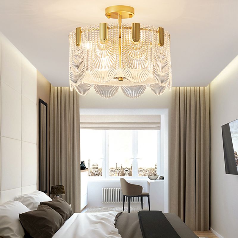 Lampade da incasso in metallo Lampade da soffitto tradizionali a semi-incasso con paralume in vetro