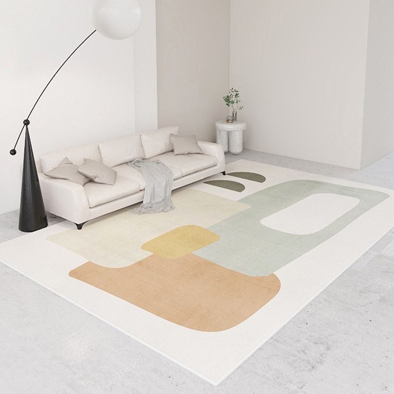 White Tone Home Decor Carpet Simple Abstract Color Block Area Rug Polyester with Stain Resistant Rug