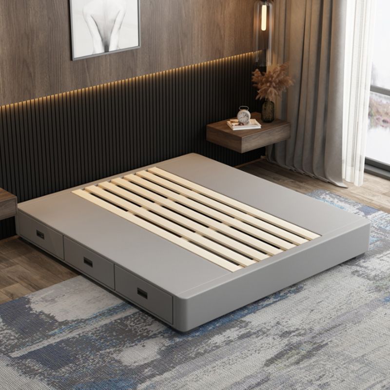 Contemporary Low Mattress Included Bed Frame Grey Upholstered Tufted Bed with 3 Drawers