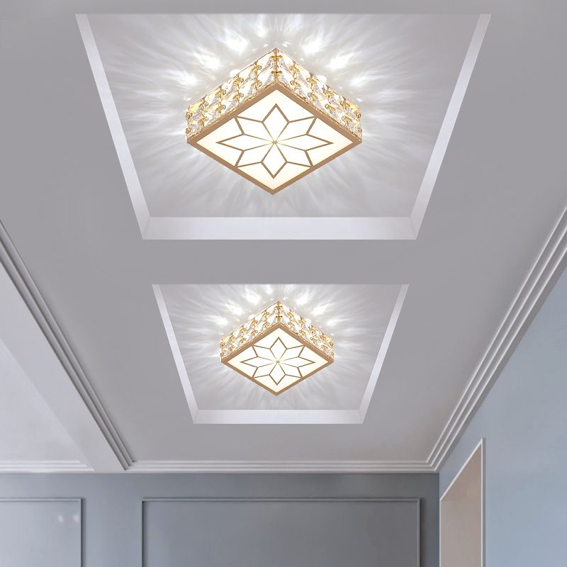 Plafonnier LED encastré carré doré, plafonnier encastré en cristal de simplicité pour Foyer