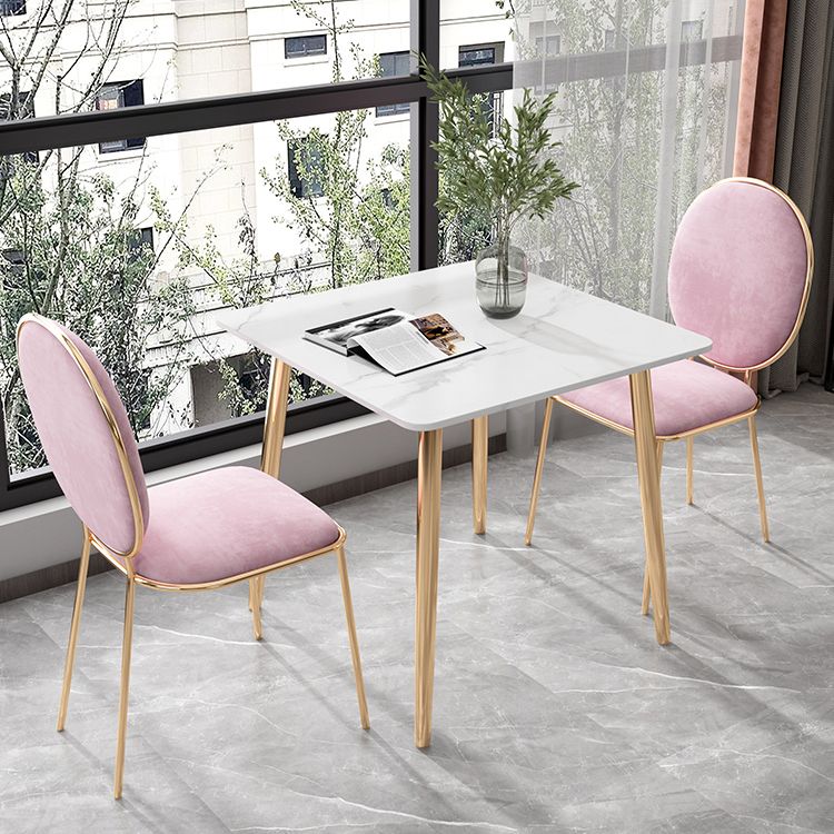 Glam Style Stone Top Dining Table with Gold 4 Legs for Living Room