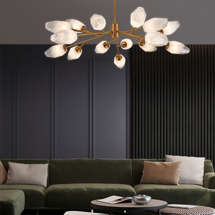 Frosted Glass Gem Pendant Lighting Postmodern Gold Finish Chandelier for Living Room