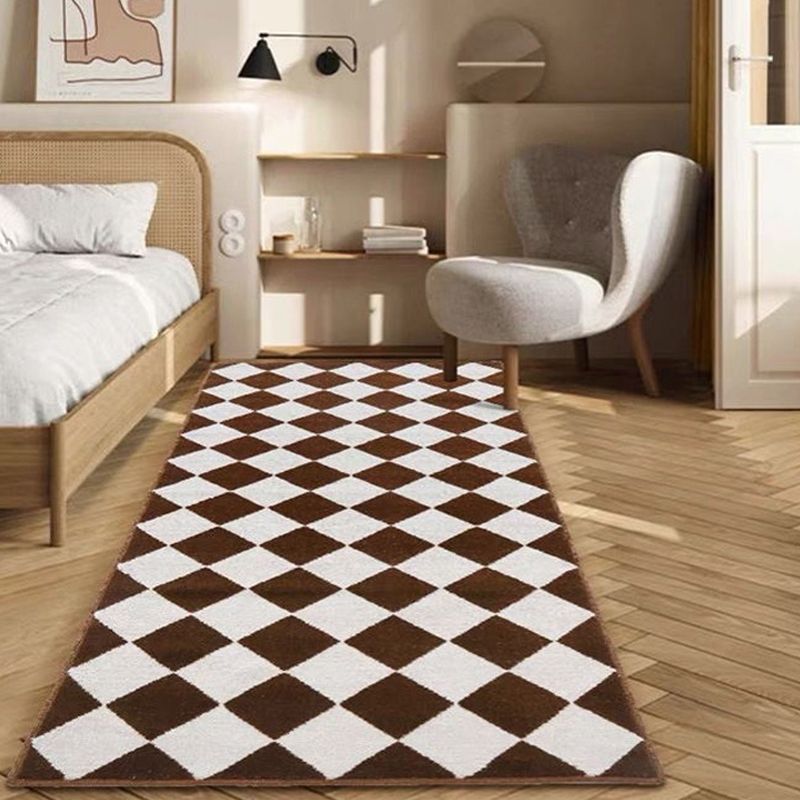 Brown Minimalist Area Rug Plaid Polyster Rug Non-Slip Backing Area Carpet for Bedroom