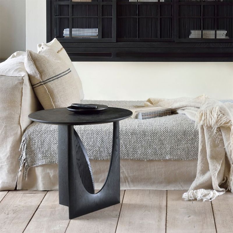 Scandinavian End Table Solid Wood Abstract Base Round Top Side Table