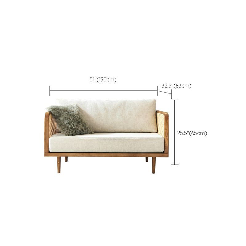 25.59" High Linen Sofa White Tuxedo Arm Sofa with Loose Back in Solid Wood