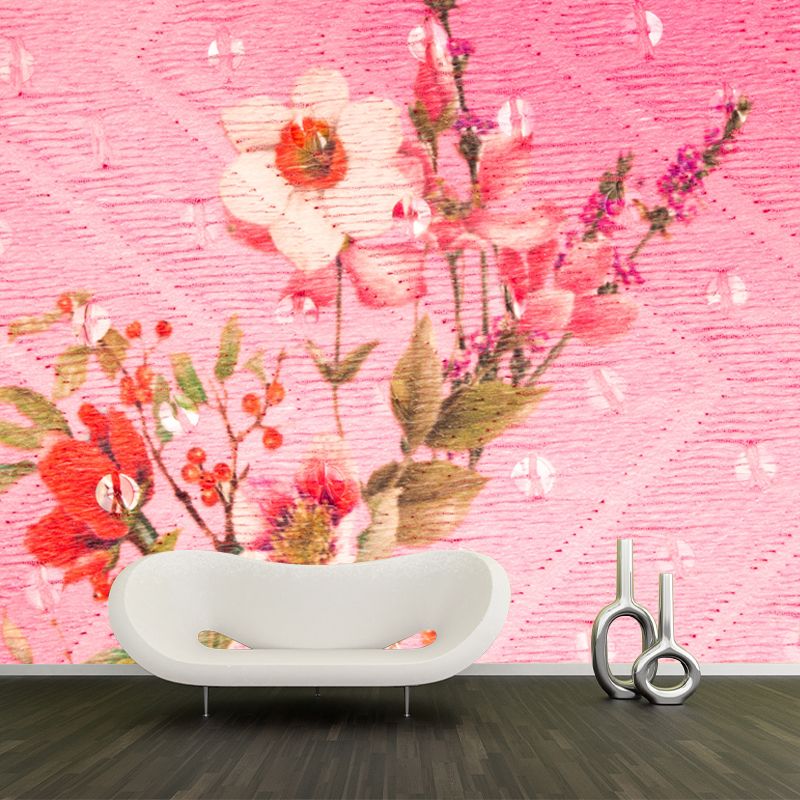 Flower Illustration Wall Mural for Living Room Girls Women Bedroom, Water Resistant