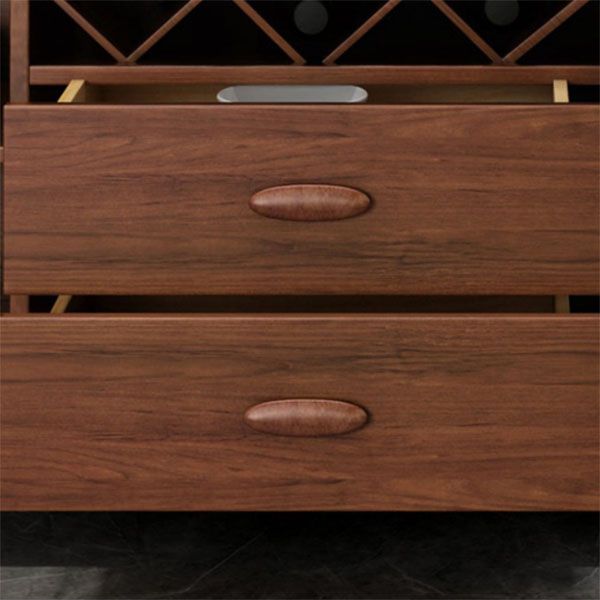 Ultra Modern Rubber Wood Dining Hutch Glass Doors Storage Cabinet with Drawers