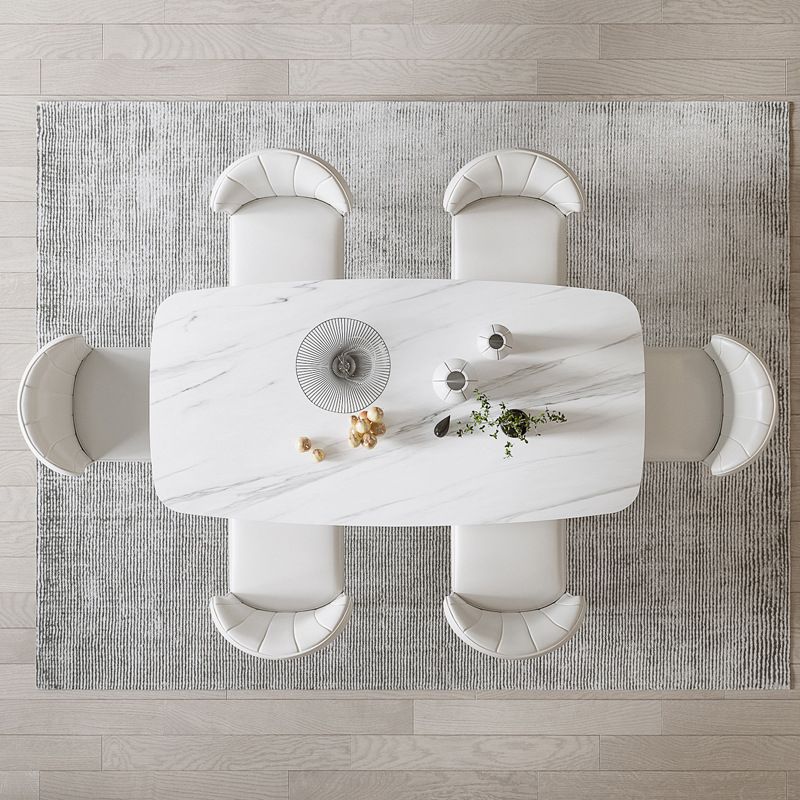 Luxury 1/4/5/6/7 Pieces Dining Set Sintered Stone Dining Table with Leather Chairs