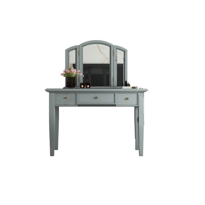 Traditional 3-Drawer Wood Dressing Table with Mirror Makeup Vanity Stool