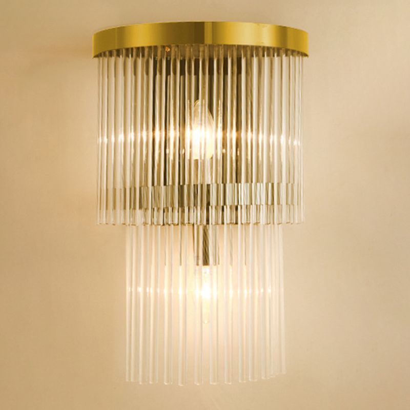 Modern Simple Style Geometric Shade Wall Sconce Metal and Glass 2 Lights Sconces in Gold Finish