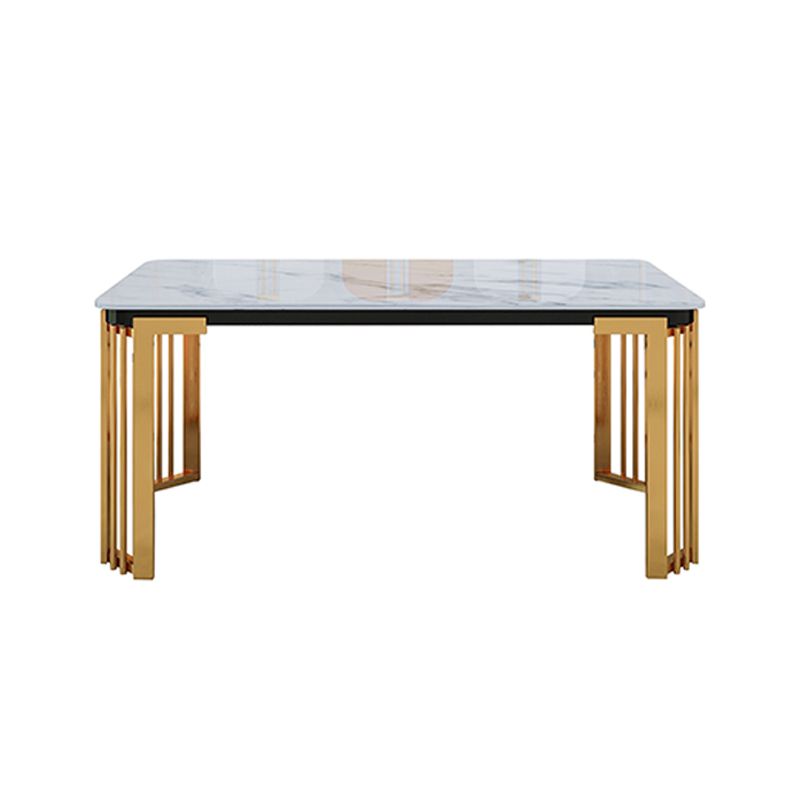 Rectangle White Top Dining Table Traditional Luxury Dining Table with Gold Frame