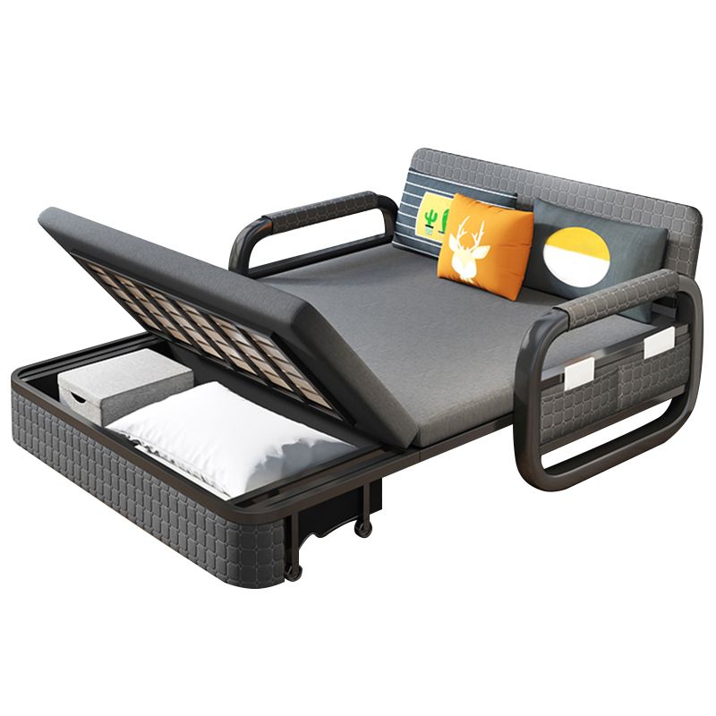 Cotton Blend Modern Square Arm Sofa Bed in Grey with Storage