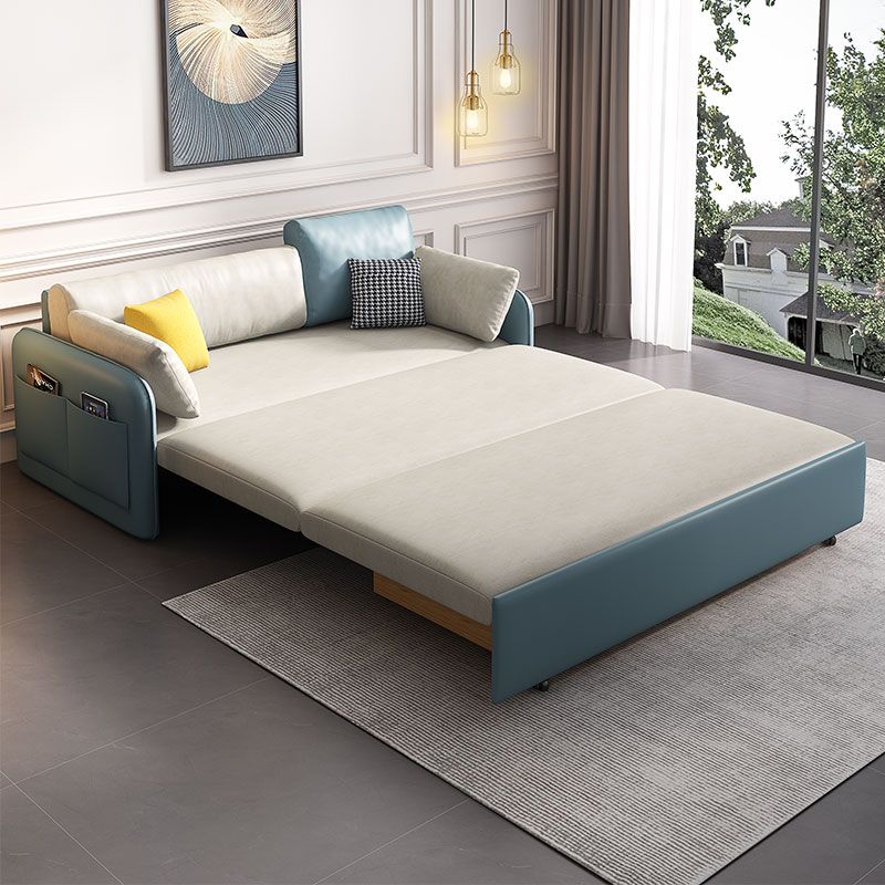 33.46" H Contemporary Faux Leather Square Arm Sofa Bed with Storage