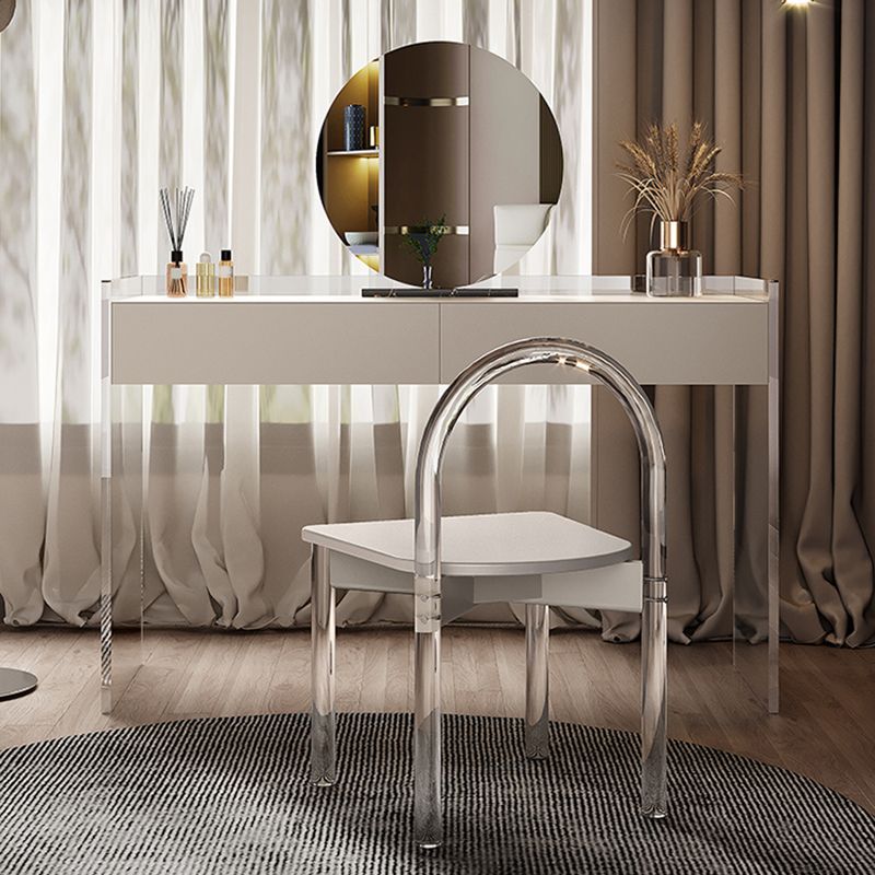 Contemporary 2 Drawers Vanity Table with Mirror & Stool Clear Acrylic Vanity Table Set