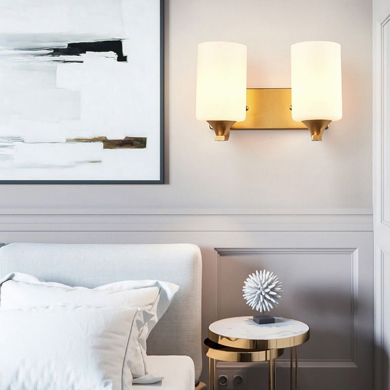 18" H Nordic Simplicity Wall Mount Light White Cylindrical Glass Shade Sconce Light in Polished Gold