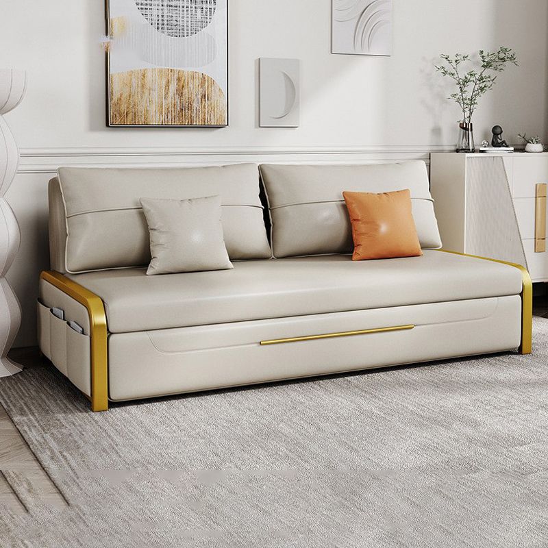 Faux leather Sleeper Sofa Creamy-white Sofa Bed with Upholstered, 31.49" Wide