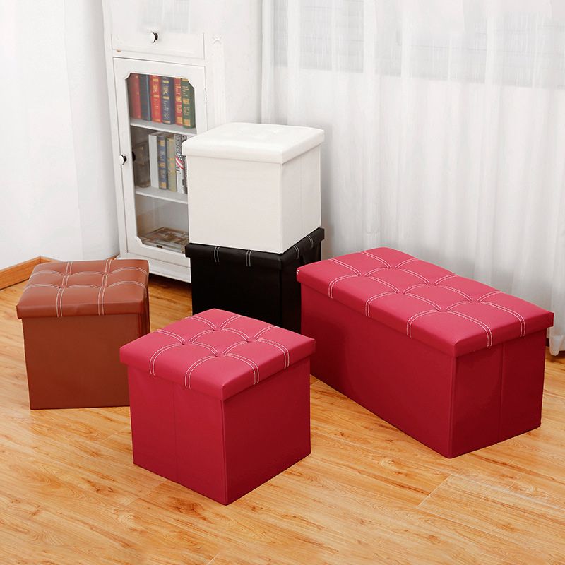 Modern Square Ottoman Foldable Water Resistant Tufted Faux Leather Ottoman with Storage