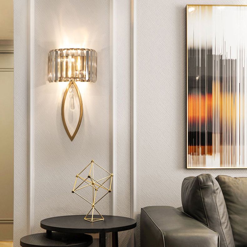 Gold 2-Light Wall Lamp in Modern Luxury Style Titanium Wall Sconce with Crystal Shade