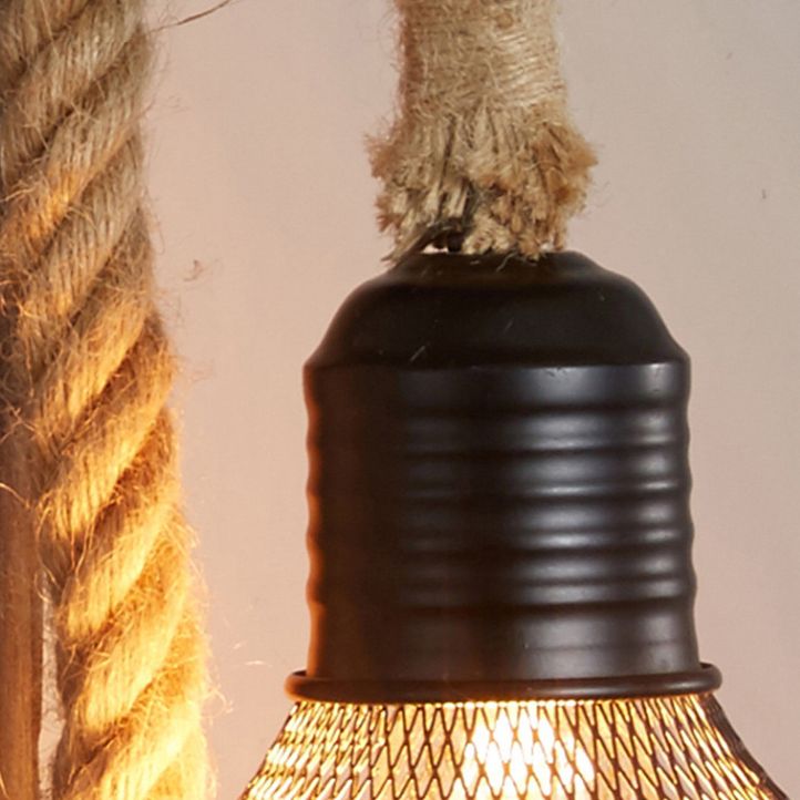 Aplique de pared industrial vintage 1 luz de aplique de cuerda natural para bar cafetería