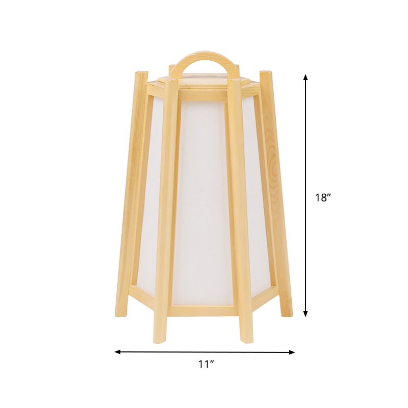 Mesa de noche de forma de torre Luz de madera japonesa 1 lámpara de beige ligera con sombra de tela