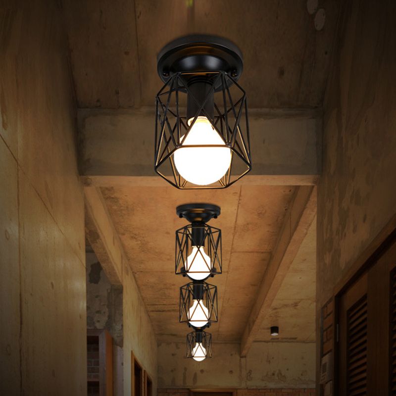 1 Light Semi Flush Chandelier Retro Industrial Style Metal Ceiling Mount Light Fixture for Hallway