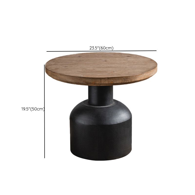 French Country Wood Round Top Side Table Iron Pedestal End Table
