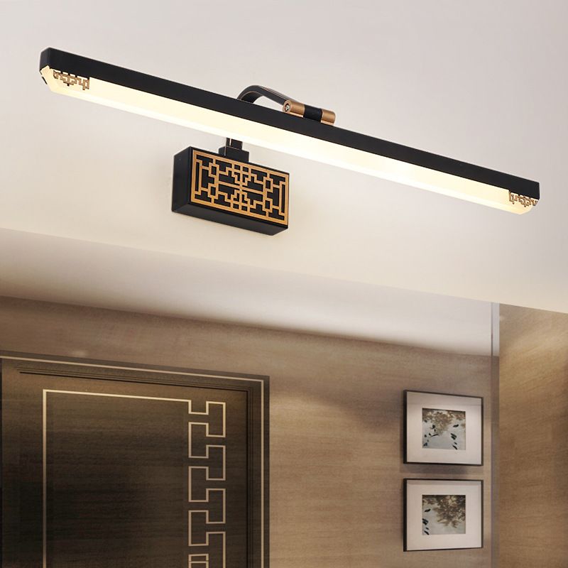 Linear Shade Metal Wall Sconce Modern 1 Light Mirror Wall Mount Light Fixture in Black