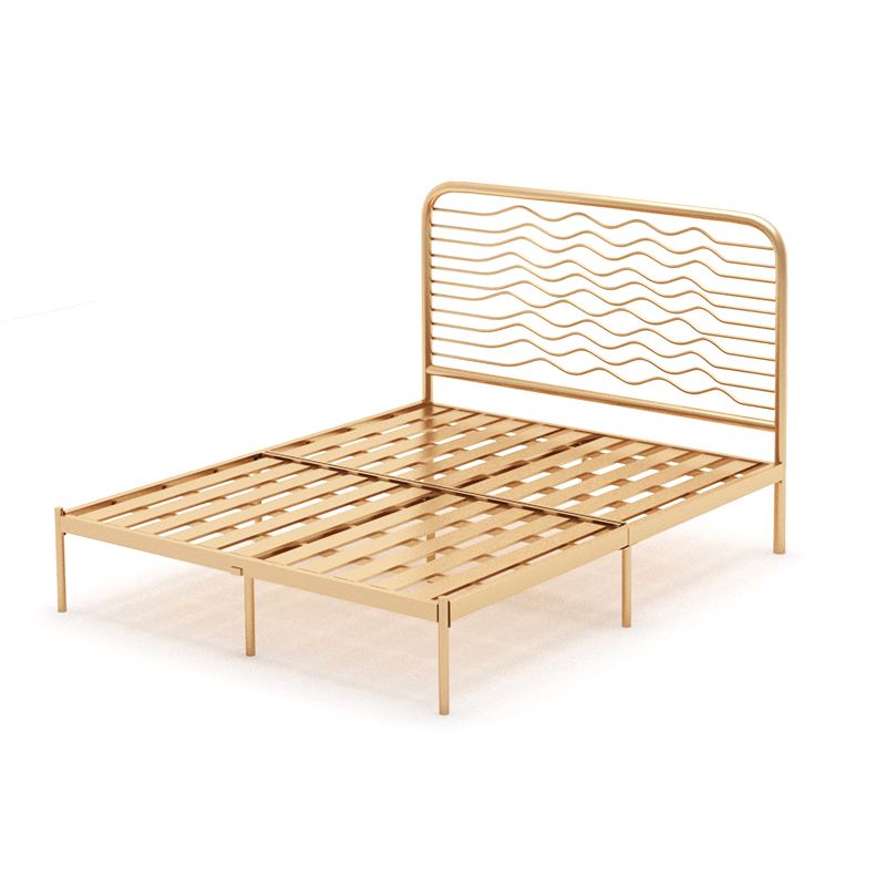 Glam Metallic Standard Bed, Beveled Open-Frame Headboard Bed Frame
