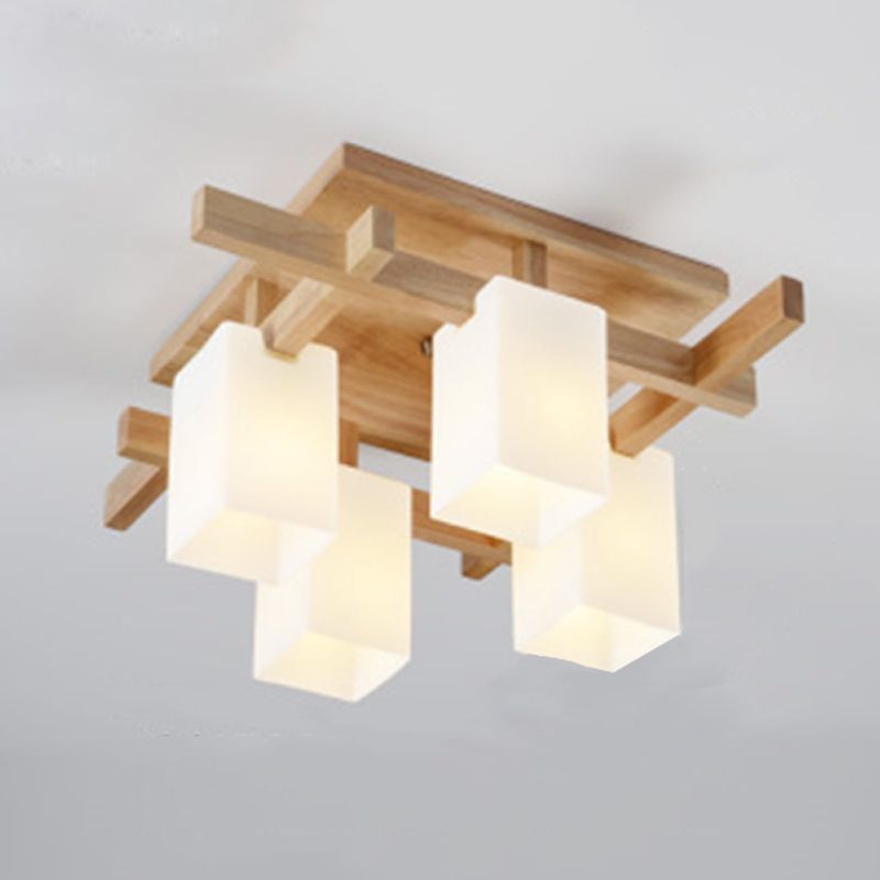 Wood Geometric Flush Mount Lights Contemporary Style Multi Lights Flush Ceiling Light