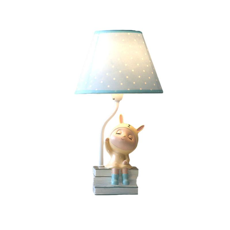 Spot Cone Shade Fabric Table Lamp Kids 1-Light White/Red Night Stand Light with Piggy/Rabbit Base